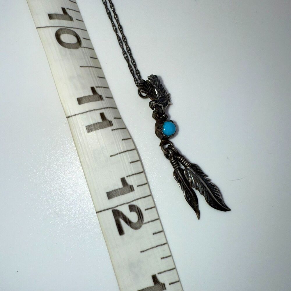 Native American earrings necklace eagle feather turquoise gems vintage jewelry - Picture 6 of 11